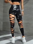 Neue sexy Hollow Out Tie Dye Leggings Frauen nahtlose Leggings hohe Taille Hüfte heben dehnbare Sport Fitness Laufen Yoga Strumpfhosen