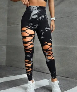 Neue sexy Hollow Out Tie Dye Leggings Frauen nahtlose Leggings hohe Taille Hüfte heben dehnbare Sport Fitness Laufen Yoga Strumpfhosen