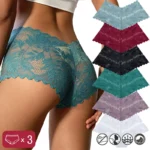 3PCS Frauen Sexy Spitze Höschen Floral Perspektive Uderwear Einfarbig Vertrauten Boyshort Weibliche V-Taille Breathablle Weiche Dessous