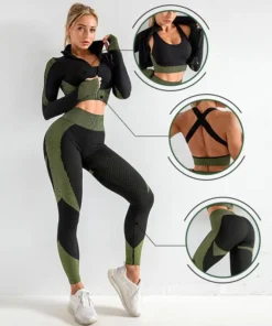 Damen 2/3 Stück nahtlose Workout-Outfits-Sets Yoga Sport bekleidung Trainings anzug Leggings und Stretch-Sport-BH Fitness