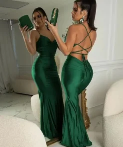 2024 neue Schnürung Frauen solide Satin Maxi kleid rücken frei Bodycon sexy Streetwear Party elegante Festival Abend Sommer langes Kleid