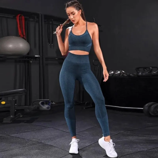 Kollektion 2 Stück Damen Trainings anzug nahtloses Yoga-Set Workout Sportswear Sport bekleidung Leggings mit hoher Taille Fitness