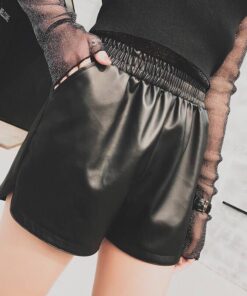 Women's High Waist Plus Size Leather Shorts