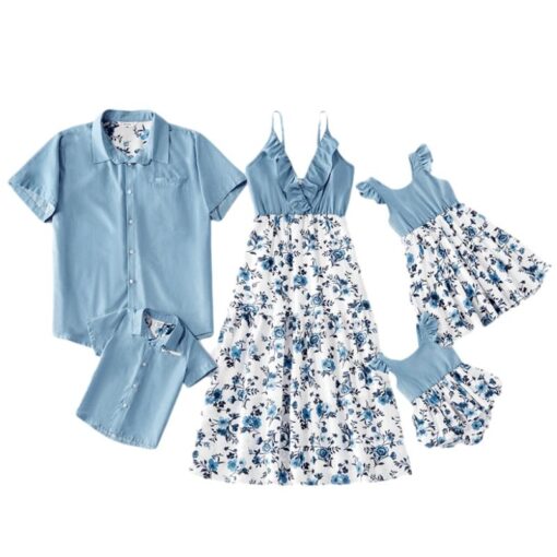 Blue Floral Matching Family Set