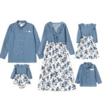 Blue Floral V-Neck Matching Family Set