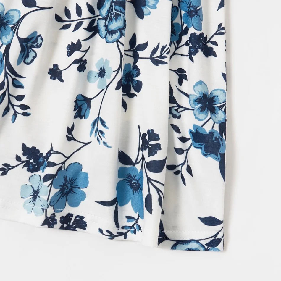 Blue Floral V-Neck Matching Family Set