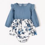 Blue Floral V-Neck Matching Family Set