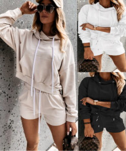 Casual Sports Shorts Hooded Sweater Set